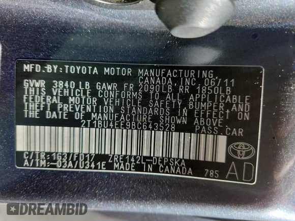 2011 Toyota Corolla L z VIN 2T1BU4EE9BC643528, wystawiony jako Copart lot #80752315 z przebiegiem 184 317 mil mil oraz Szkoda całkowita • Salvage title. Historia ofert i sprzedaży dostępna na DreamBid. Obrazek 12.