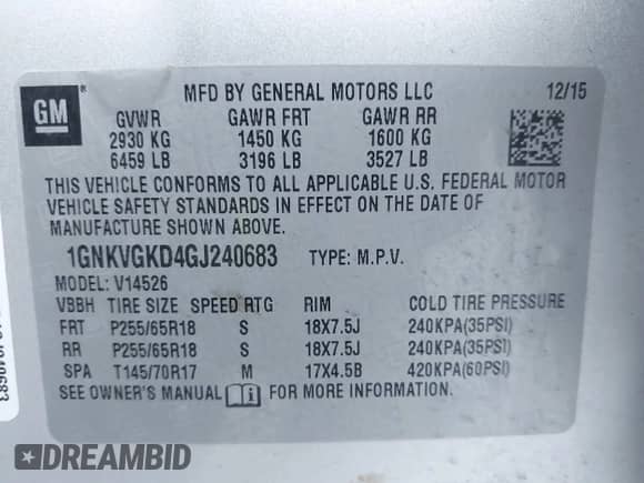 2016 Chevrolet Traverse LT с VIN 1GNKVGKD4GJ240683, выставлен на аукционе IAAI как лот 43167662 с пробегом 107 959 миль миль и . История ставок и продаж доступна на DreamBid. Изображение 9.