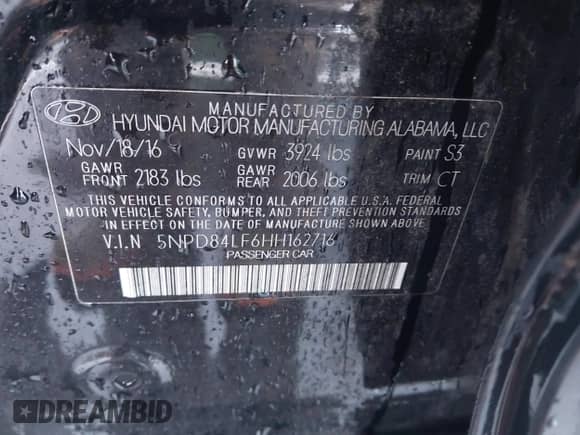 2017 Hyundai Elantra SE with VIN 5NPD84LF6HH162716, listed as a IAAI auction lot 43294935 with 122,543 mi miles and . Bid and sale history available at DreamBid. Image 9.