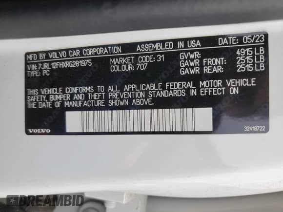 2024 Volvo S60 Plus Black Edition z VIN 7JRL12FHXRG281975, wystawiony jako Copart lot #52827945 z przebiegiem Nie podano mil oraz Szkoda całkowita • Salvage title. Historia ofert i sprzedaży dostępna na DreamBid. Obrazek 12.