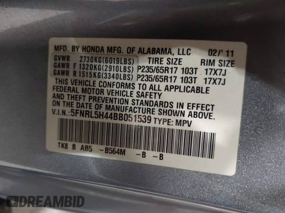 2011 Honda Odyssey EX с VIN 5FNRL5H44BB051539, выставлен на аукционе IAAI как лот 42119192 с пробегом 207 522 миль миль и . История ставок и продаж доступна на DreamBid. Изображение 9.