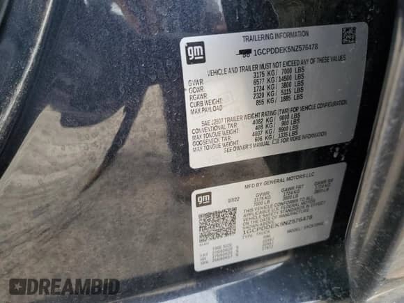 2022 Chevrolet Silverado 1500 LT with VIN 1GCPDDEK5NZ576478, listed as a Copart auction lot 67030565 with Not provided miles and Salvage title. Bid and sale history available at DreamBid. Image 12.