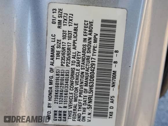 2013 Honda Odyssey EX-L z VIN 5FNRL5H63DB042917, wystawiony jako Copart lot #86450745 z przebiegiem 223 098 mil mil oraz Szkoda całkowita • Salvage title. Historia ofert i sprzedaży dostępna na DreamBid. Obrazek 13.