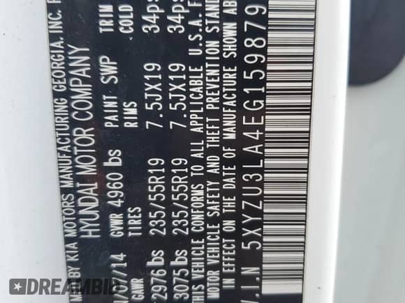 2014 Hyundai Santa Fe с VIN 5XYZU3LA4EG159879, выставлен на аукционе Copart как лот 81749865 с пробегом Не указан миль и Списание • Salvage title. История ставок и продаж доступна на DreamBid. Изображение 13.