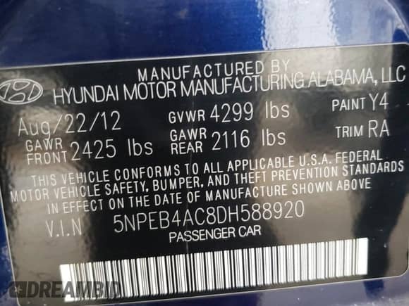 2013 Hyundai Sonata GLS z VIN 5NPEB4AC8DH588920, wystawiony jako Copart lot #71924325 z przebiegiem 176 592 mil mil oraz Czysty tytuł • Clean title. Historia ofert i sprzedaży dostępna na DreamBid. Obrazek 12.