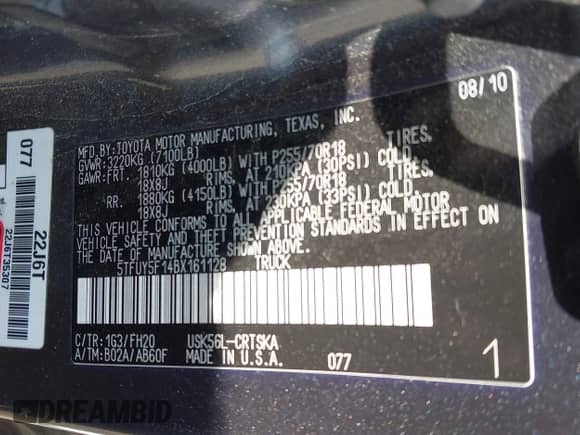 2011 Toyota Tundra с VIN 5TFUY5F14BX161128, выставлен на аукционе IAAI как лот 42503413 с пробегом 214 563 миль миль и . История ставок и продаж доступна на DreamBid. Изображение 9.