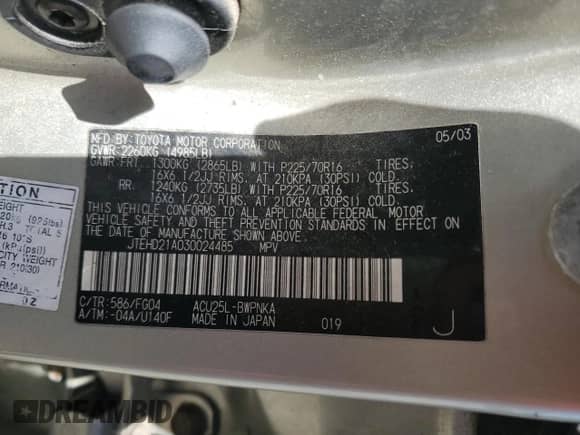 2003 Toyota Highlander с VIN JTEHD21A030024485, выставлен на аукционе Copart как лот 69210235 с пробегом 169 016 миль миль и Списание • Salvage title. История ставок и продаж доступна на DreamBid. Изображение 13.