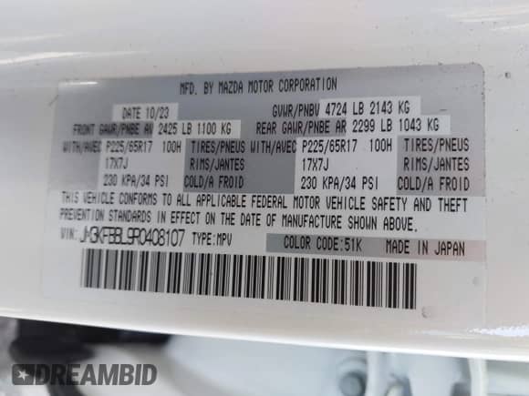 2024 Mazda CX-5 S Select z VIN JM3KFBBL9R0408107, wystawiony jako IAAI lot #43185801 z przebiegiem 9 809 mil mil oraz . Historia ofert i sprzedaży dostępna na DreamBid. Obrazek 9.