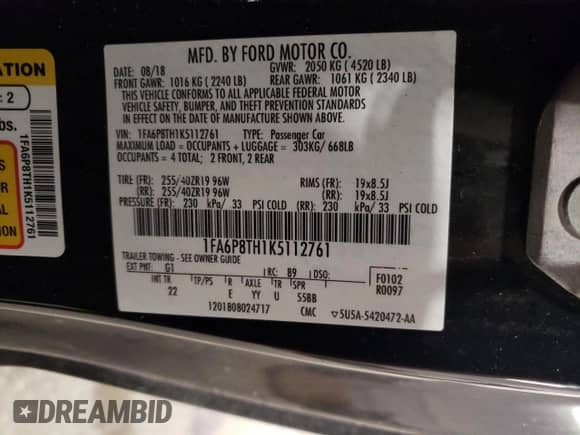 2019 Ford Mustang EcoBoost z VIN 1FA6P8TH1K5112761, wystawiony jako Copart lot #44359905 z przebiegiem 70 865 mil mil oraz Szkoda całkowita • Salvage title. Historia ofert i sprzedaży dostępna na DreamBid. Obrazek 14.