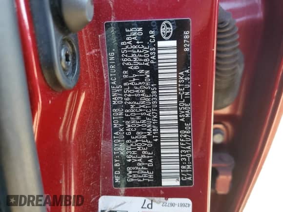 2015 Toyota Camry SE z VIN 4T1BF1FK7FU933851, wystawiony jako Copart lot #85495325 z przebiegiem 206 465 mil mil oraz Szkoda całkowita • Salvage title. Historia ofert i sprzedaży dostępna na DreamBid. Obrazek 12.