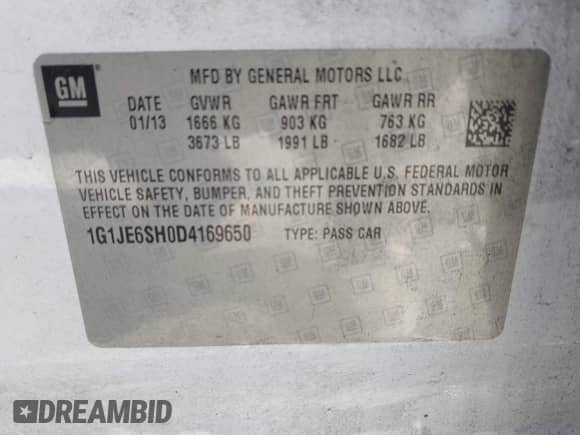 2013 Chevrolet Sonic LTZ с VIN 1G1JE6SH0D4169650, выставлен на аукционе IAAI как лот 41441762 с пробегом 170 931 миль миль и . История ставок и продаж доступна на DreamBid. Изображение 9.