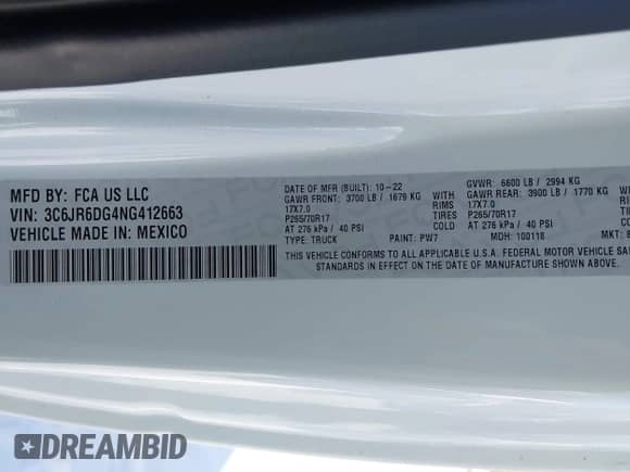 2022 Ram 1500 Tradesman с VIN 3C6JR6DG4NG412663, выставлен на аукционе IAAI как лот 41519632 с пробегом 16 286 миль миль и . История ставок и продаж доступна на DreamBid. Изображение 9.