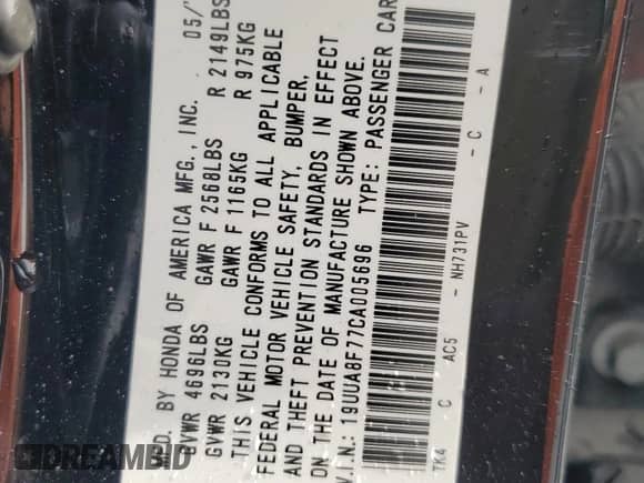 2012 Acura TL Advance с VIN 19UUA8F77CA005696, выставлен на аукционе Copart как лот 85691635 с пробегом 189 169 миль миль и Списание • Salvage title. История ставок и продаж доступна на DreamBid. Изображение 12.