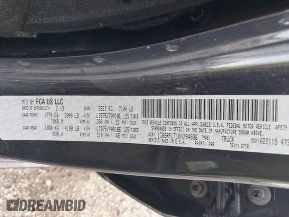 2019 Ram 1500 Rebel z VIN 1C6SRFLT1KN784936, wystawiony jako IAAI lot #42375986 z przebiegiem 78 539 mil mil oraz . Historia ofert i sprzedaży dostępna na DreamBid. Obrazek 9.