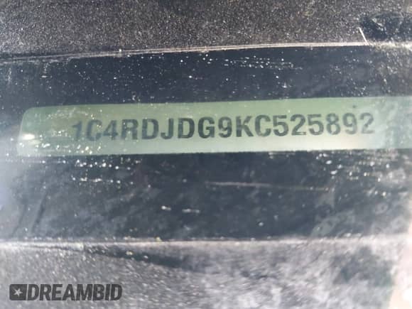 2019 Dodge Durango GT Plus with VIN 1C4RDJDG9KC525892, listed as a IAAI auction lot 42943511 with 109,040 mi miles and . Bid and sale history available at DreamBid. Image 9.