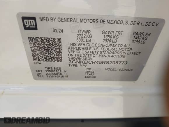 2024 Chevrolet Blazer LT with VIN 3GNKBCR45RS205773, listed as a IAAI auction lot 42981312 with 18,582 mi miles and . Bid and sale history available at DreamBid. Image 9.