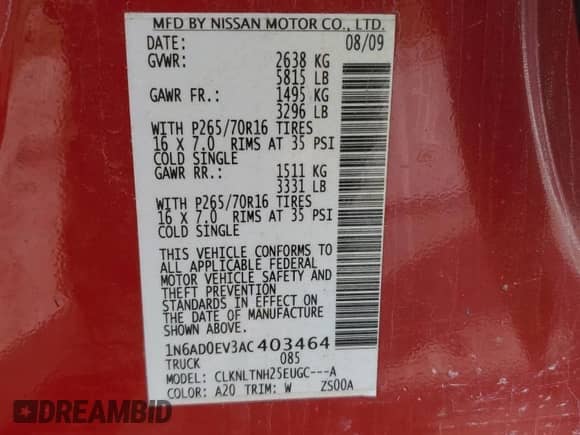 2010 Nissan Frontier SE z VIN 1N6AD0EV3AC403464, wystawiony jako Copart lot #61593515 z przebiegiem Nie podano mil oraz Szkoda całkowita • Salvage title. Historia ofert i sprzedaży dostępna na DreamBid. Obrazek 13.