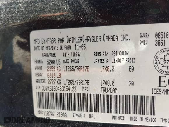 2006 Dodge 1500 SLT с VIN 3D7KS19D46G154123, выставлен на аукционе IAAI как лот 42986190 с пробегом 248 985 миль миль и . История ставок и продаж доступна на DreamBid. Изображение 9.