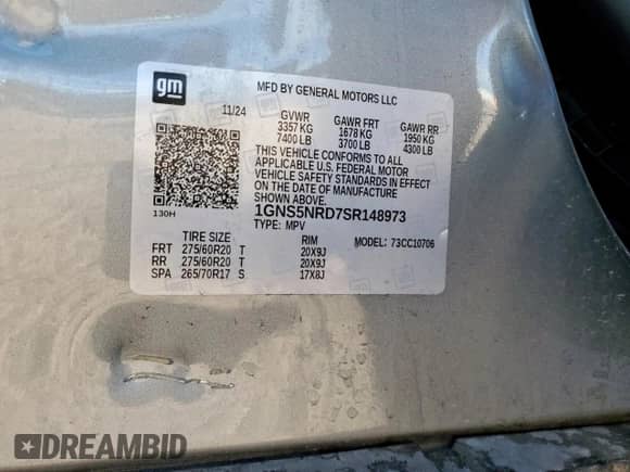 2025 Chevrolet Tahoe LT z VIN 1GNS5NRD7SR148973, wystawiony jako Copart lot #69501545 z przebiegiem 14 342 mil mil oraz Szkoda całkowita • Salvage title. Historia ofert i sprzedaży dostępna na DreamBid. Obrazek 14.