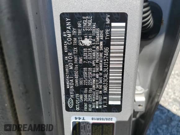 2020 Hyundai Tucson Limited with VIN KM8J3CAL3LU157486, listed as a Copart auction lot 81550965 with Not provided miles and Salvage title. Bid and sale history available at DreamBid. Image 13.