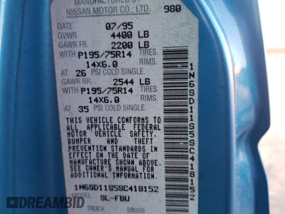 1995 Nissan Frontier z VIN 1N6SD11S5SC418152, wystawiony jako Copart lot #71164695 z przebiegiem 133 488 mil mil oraz Szkoda całkowita • Salvage title. Historia ofert i sprzedaży dostępna na DreamBid. Obrazek 13.