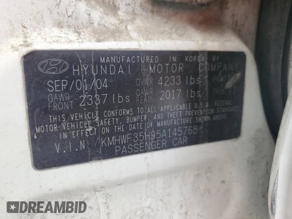 2005 Hyundai Sonata GLS z VIN KMHWF35H95A145768, wystawiony jako Copart lot #70037425 z przebiegiem 133 110 mil mil oraz Czysty tytuł • Clean title. Historia ofert i sprzedaży dostępna na DreamBid. Obrazek 12.