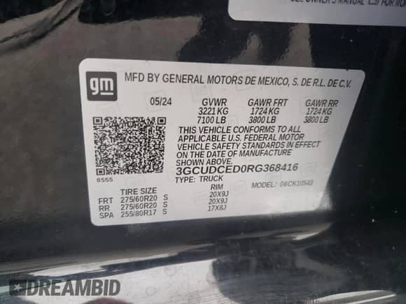 2024 Chevrolet Silverado 1500 Custom Trail Boss with VIN 3GCUDCED0RG368416, listed as a Copart auction lot 67739455 with 28,267 mi miles and Salvage title. Bid and sale history available at DreamBid. Image 12.