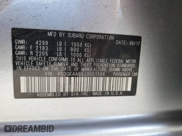 2018 Subaru Impreza with VIN 4S3GKAA65J3601566, listed as a Copart auction lot 84611865 with 62,002 mi miles and Salvage title. Bid and sale history available at DreamBid. Image 13.