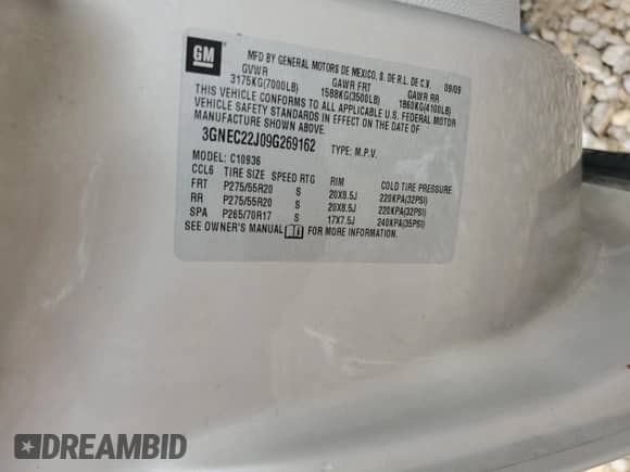 2009 Chevrolet Avalanche 1LT with VIN 3GNEC22J09G269162, listed as a Copart auction lot 44397065 with 104,632 mi miles and Salvage title. Bid and sale history available at DreamBid. Image 14.