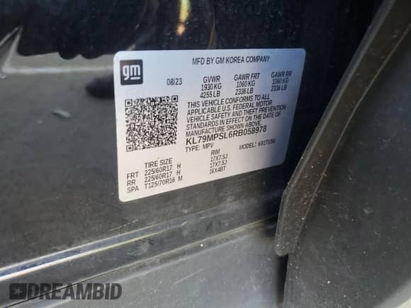 2024 Chevrolet TrailBlazer LT с VIN KL79MPSL6RB058978, выставлен на аукционе Copart как лот 85368345 с пробегом 95 281 миль миль и Чистый • Clean title. История ставок и продаж доступна на DreamBid. Изображение 13.