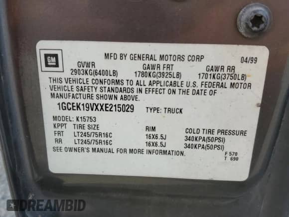 1999 Chevrolet Silverado 1500 LS z VIN 1GCEK19VXXE215029, wystawiony jako Copart lot #81454625 z przebiegiem Nie podano mil oraz Szkoda całkowita • Salvage title. Historia ofert i sprzedaży dostępna na DreamBid. Obrazek 12.