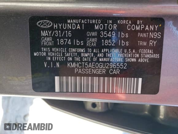 2016 Hyundai Accent SE z VIN KMHCT5AE0GU296552, wystawiony jako Copart lot #81312555 z przebiegiem 146 993 mil mil oraz Szkoda całkowita • Salvage title. Historia ofert i sprzedaży dostępna na DreamBid. Obrazek 12.