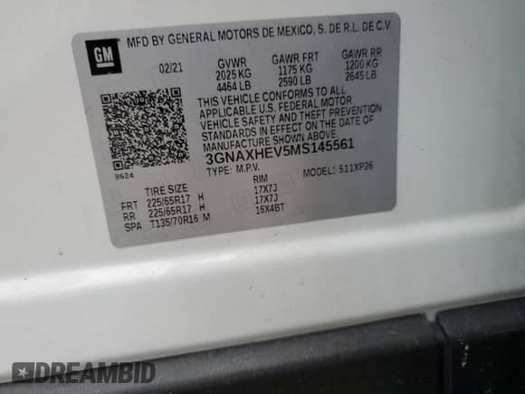 2021 Chevrolet Equinox LS с VIN 3GNAXHEV5MS145561, выставлен на аукционе Copart как лот 71163185 с пробегом 93 079 миль миль и Списание • Salvage title. История ставок и продаж доступна на DreamBid. Изображение 13.