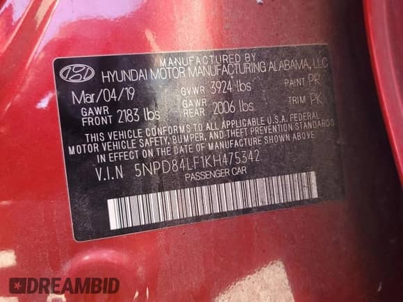 2019 Hyundai Elantra SEL with VIN 5NPD84LF1KH475342, listed as a Copart auction lot 82288935 with 105,466 mi miles and Salvage title. Bid and sale history available at DreamBid. Image 12.