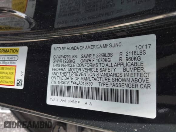 2018 Honda Accord EX z VIN 1HGCV1F44JA019890, wystawiony jako IAAI lot #43502747 z przebiegiem 88 038 mil mil oraz . Historia ofert i sprzedaży dostępna na DreamBid. Obrazek 9.