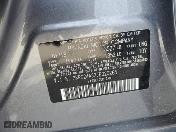 2018 Hyundai Accent SEL с VIN 3KPC24A32JE020265, выставлен на аукционе Copart как лот 62937785 с пробегом 104 870 миль миль и Списание • Salvage title. История ставок и продаж доступна на DreamBid. Изображение 13.