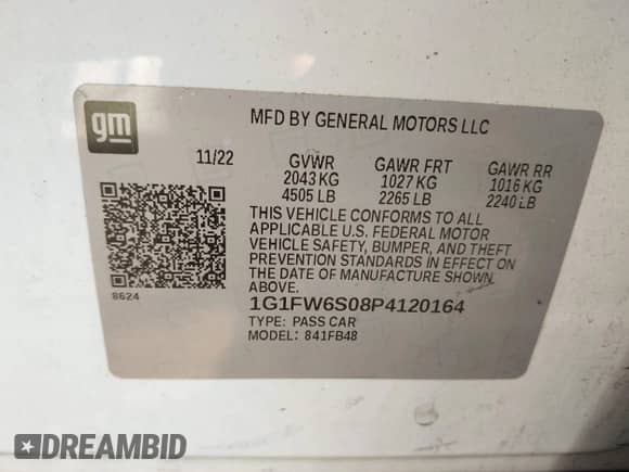2023 Chevrolet Bolt EV 1LT with VIN 1G1FW6S08P4120164, listed as a IAAI auction lot 43255906 with 18,158 mi miles and . Bid and sale history available at DreamBid. Image 9.
