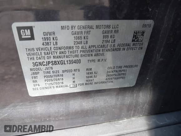 2016 Chevrolet Trax LT с VIN 3GNCJPSBXGL139400, выставлен на аукционе IAAI как лот 43547119 с пробегом 90 416 миль миль и . История ставок и продаж доступна на DreamBid. Изображение 9.