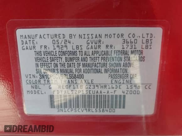 2024 Nissan Kicks SV с VIN 3N1CP5CV9RL558400, выставлен на аукционе IAAI как лот 43209265 с пробегом 10 119 миль миль и . История ставок и продаж доступна на DreamBid. Изображение 9.