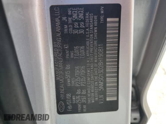 2008 Hyundai Santa Fe GLS с VIN 5NMSG13D28H190811, выставлен на аукционе Copart как лот 70521884 с пробегом 132 440 миль миль и Списание • Salvage title. История ставок и продаж доступна на DreamBid. Изображение 13.