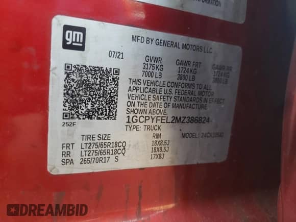 2021 Chevrolet Silverado 1500 LT Trail Boss with VIN 1GCPYFEL2MZ386824, listed as a Copart auction lot 76760034 with 70,008 mi miles and Salvage title. Bid and sale history available at DreamBid. Image 12.