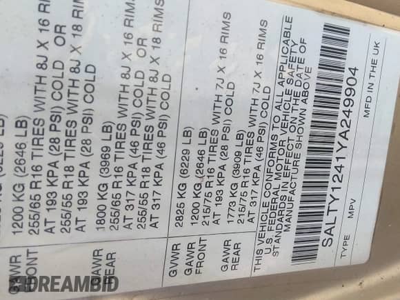 2000 Land Rover Discovery Cloth с VIN SALTY1241YA249904, выставлен на аукционе IAAI как лот 42690647 с пробегом 160 734 миль миль и . История ставок и продаж доступна на DreamBid. Изображение 9.