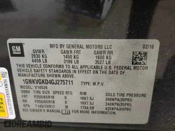 2016 Chevrolet Traverse LT с VIN 1GNKVGKD4GJ275711, выставлен на аукционе Copart как лот 66675775 с пробегом 203 563 миль миль и Чистый • Clean title. История ставок и продаж доступна на DreamBid. Изображение 13.