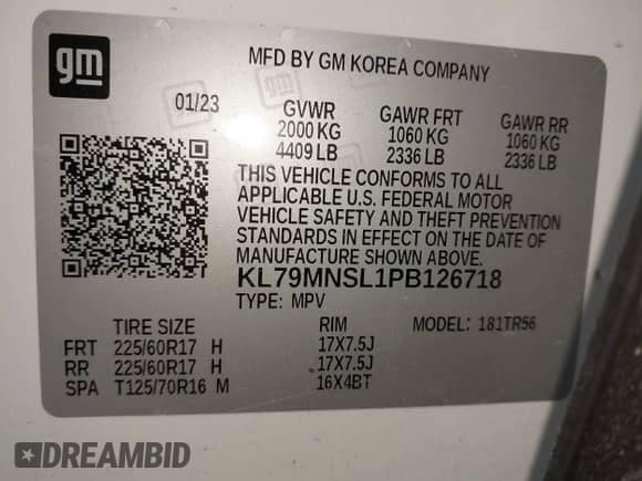 2023 Chevrolet TrailBlazer LS with VIN KL79MNSL1PB126718, listed as a IAAI auction lot 41509638 with 23,258 mi miles and . Bid and sale history available at DreamBid. Image 9.