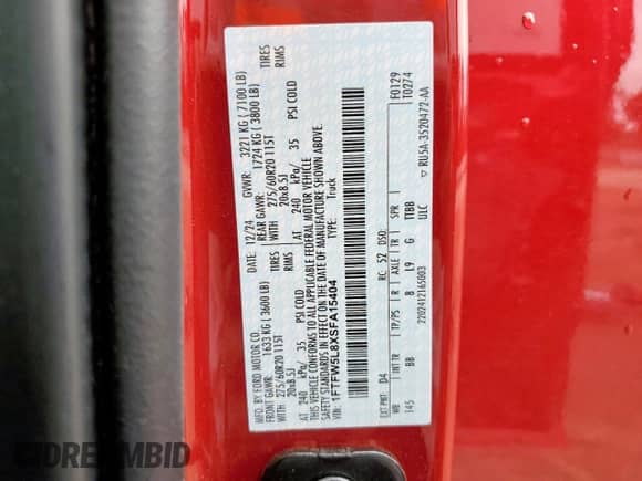 2025 Ford F-150 Lariat с VIN 1FTFW5L8XSFA15404, выставлен на аукционе Copart как лот 58945285 с пробегом 3 454 миль миль и Списание • Salvage title. История ставок и продаж доступна на DreamBid. Изображение 13.