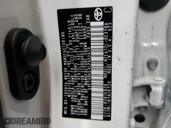 2020 Toyota Corolla XSE с VIN 5YFT4RCE4LP042470, выставлен на аукционе Copart как лот 81560925 с пробегом 21 156 миль миль и Списание • Salvage title. История ставок и продаж доступна на DreamBid. Изображение 12.