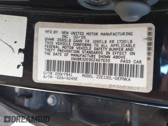 2005 Toyota Corolla CE с VIN 1NXBR32E95Z487655, выставлен на аукционе IAAI как лот 43272473 с пробегом 113 485 миль миль и . История ставок и продаж доступна на DreamBid. Изображение 9.