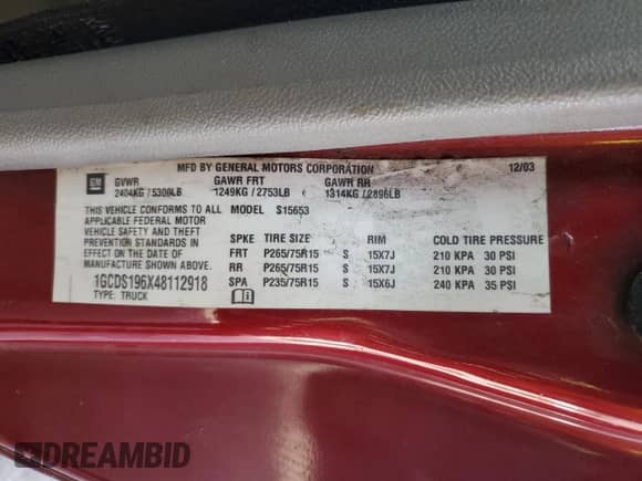 2004 Chevrolet Colorado LS Z71 with VIN 1GCDS196X48112918, listed as a Copart auction lot 45042835 with 303,775 mi miles and Salvage title. Bid and sale history available at DreamBid. Image 12.