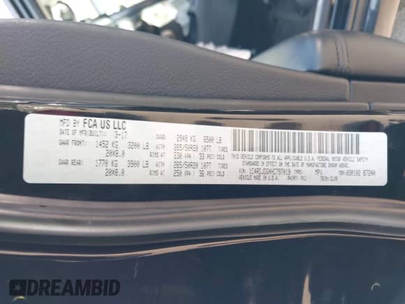 2017 Dodge Durango GT with VIN 1C4RDJDGXHC797019, listed as a IAAI auction lot 42802150 with 107,038 mi miles and . Bid and sale history available at DreamBid. Image 9.
