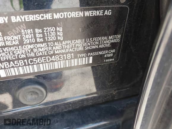 2014 BMW 5 Series 535i z VIN WBA5B1C56ED483181, wystawiony jako IAAI lot #42447967 z przebiegiem 92 425 mil mil oraz . Historia ofert i sprzedaży dostępna na DreamBid. Obrazek 9.